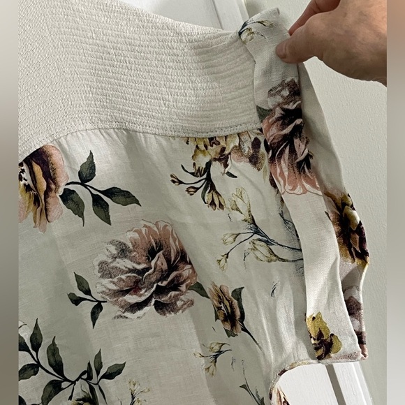 Lungo L'arno Floral Linen Tunic Top Natural Italy Boho Botanical Womans 2X Plus - Picture 4 of 12